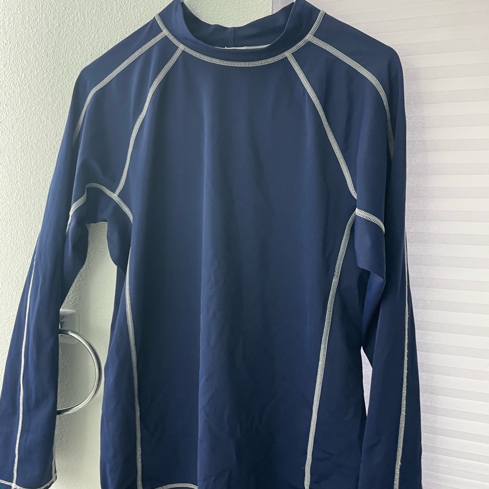Lands' End Navy Rash Guard with Gray Accents